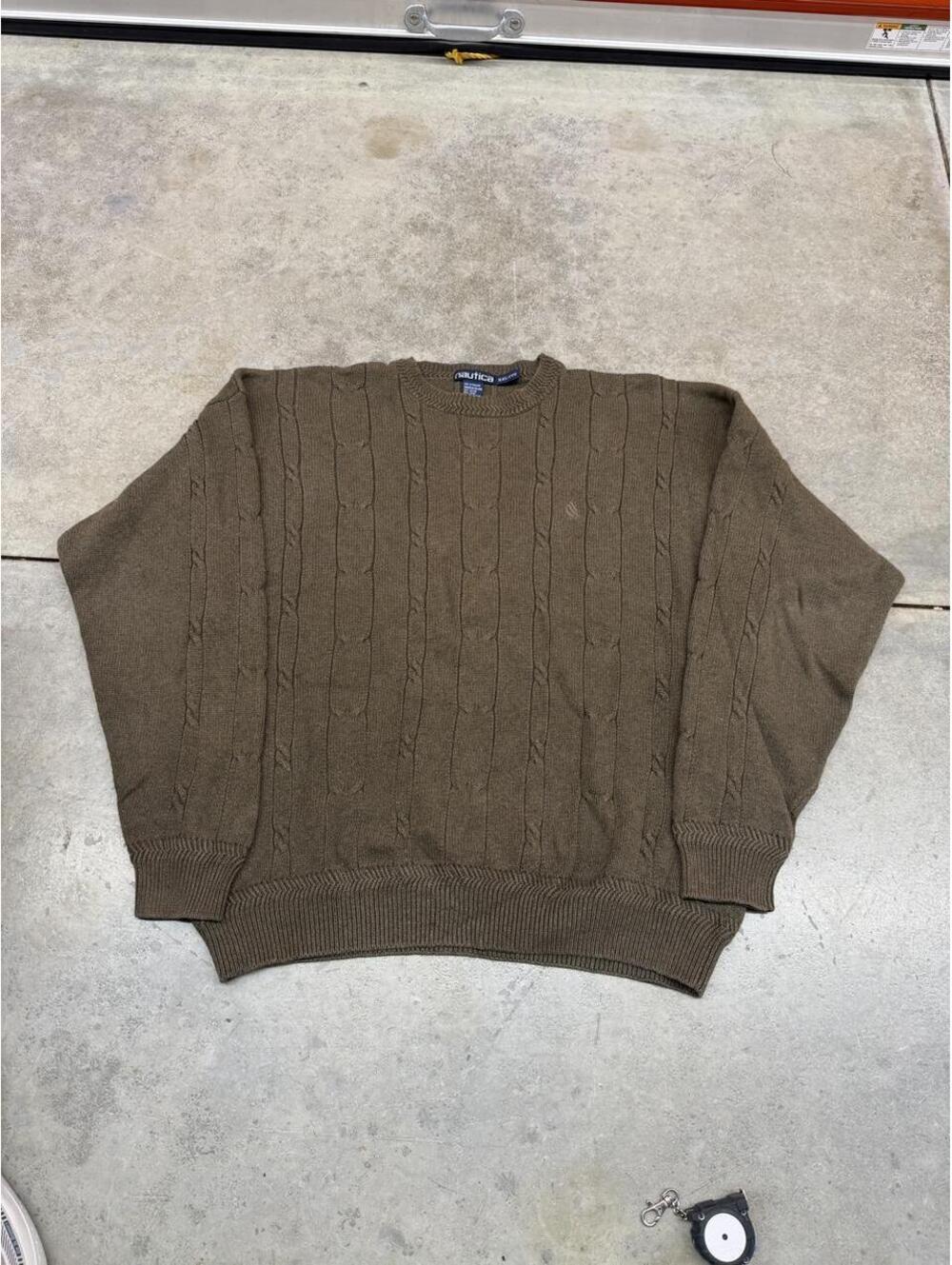 vintage nautica brown small logo cable knit sweater size xl